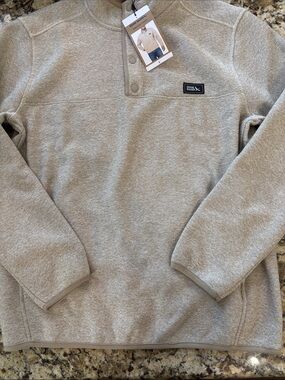 Eddie Bauer Men’s Tan Heather Crewneck Snap Pullover Sweater